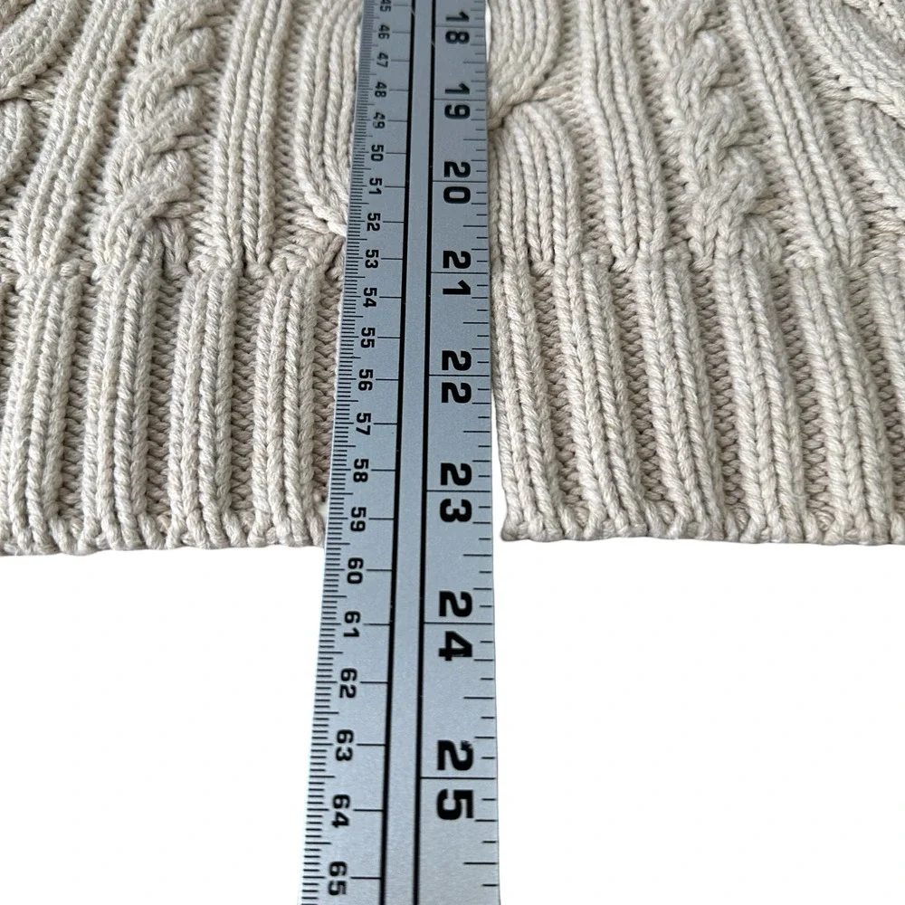 LL Bean Cable‎ Knit Sweater Women’s Medium Beige Tan Cotton Long Sleeve Pullover